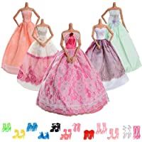Asiv 5 Piezas Vestidos de Novia- 12 Pares de Zapatos de Ropa Accesorios para muñecas Doll- Estilo al Azar
